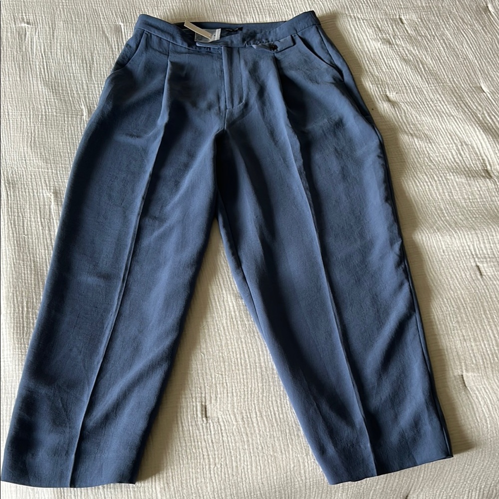 Madewell Blue High-Waisted Cropped Trousers
